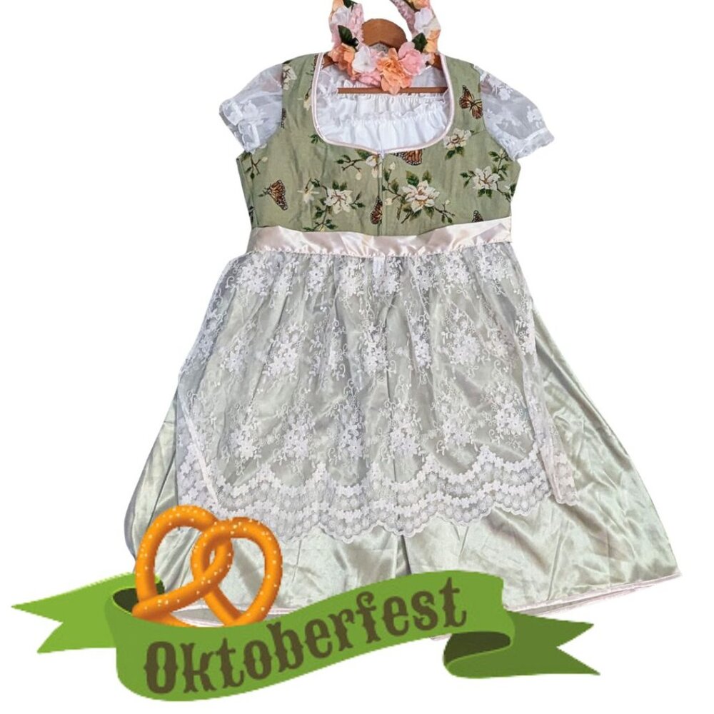 Oktoberfest Dirndl with Lace and Embroidered Butterflies